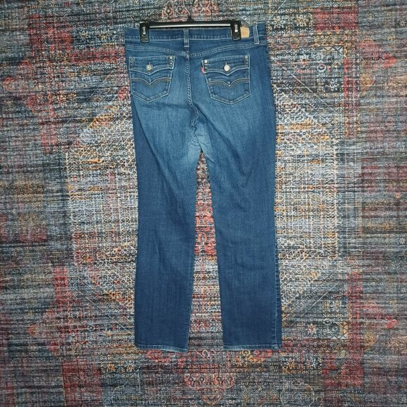 Levis womens dark distressed 505 straight faux flap stretch jeans 30x31 - Picture 2 of 9